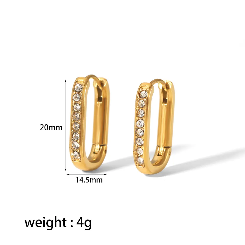 1 Pair Simple Commute Style U Shape Stainless Steel 18K Gold Plated Inlay Rhinestones Women's Hoop Earrings h5 Picture2